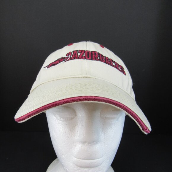 Razorbacks Embroidered Logo Men's Beige Adjustable Strap Back Cap Hat - Picture 2 of 9